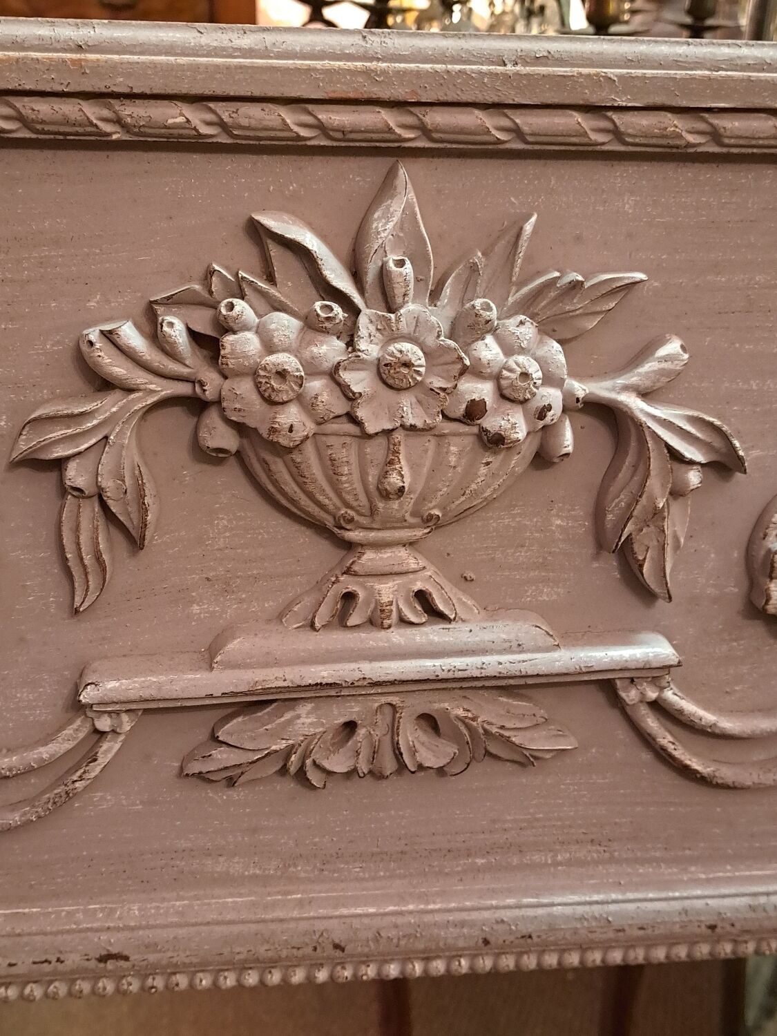 Louis XVI style trumeau mirror in patinated wood