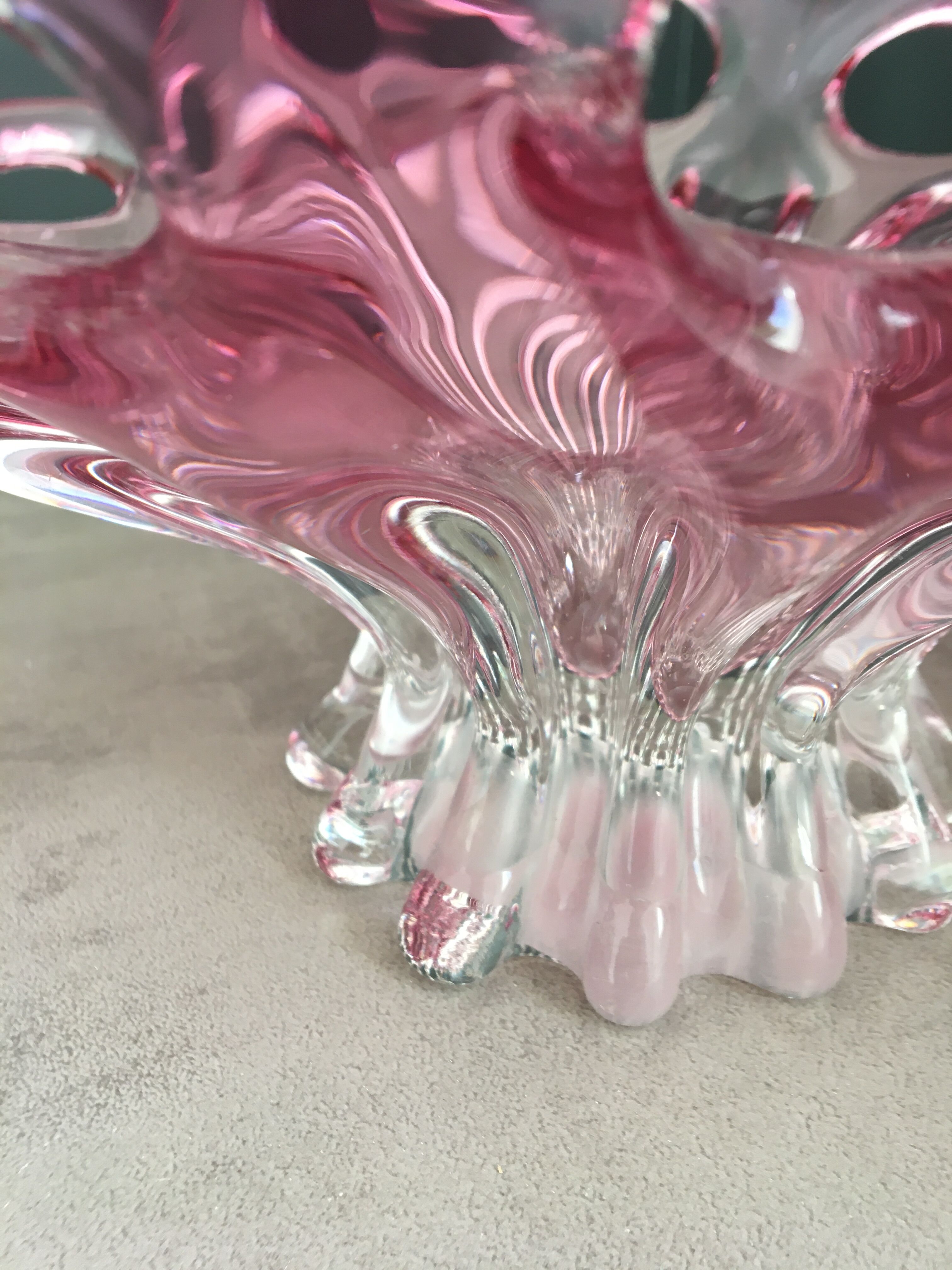 Pink blown glass fruit cup