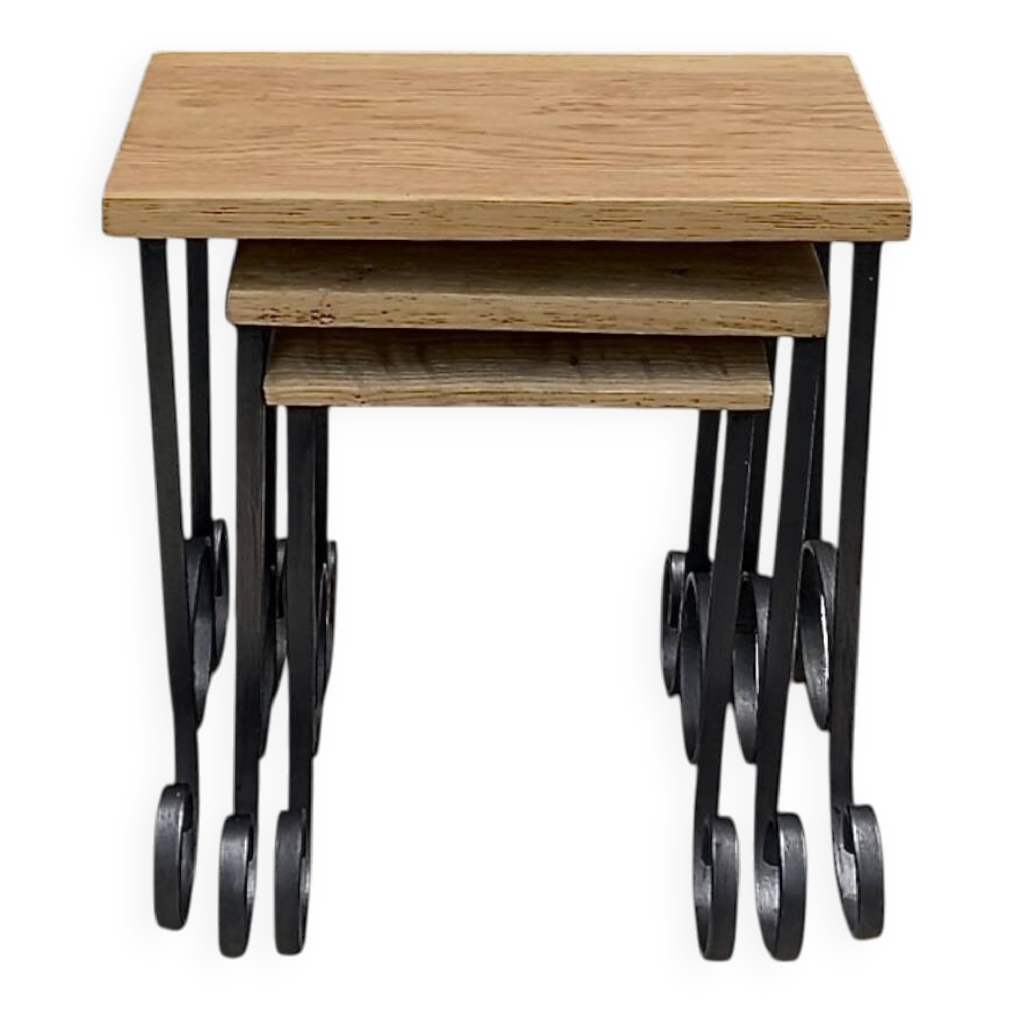 Antique wooden and wrought iron nesting tables – circa 1950