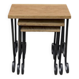 Antique wooden and wrought iron nesting tables – circa 1950
