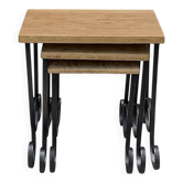 Antique wooden and wrought iron nesting tables – circa 1950