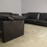 Moroso sofa set and armchairs in black leather, 1984