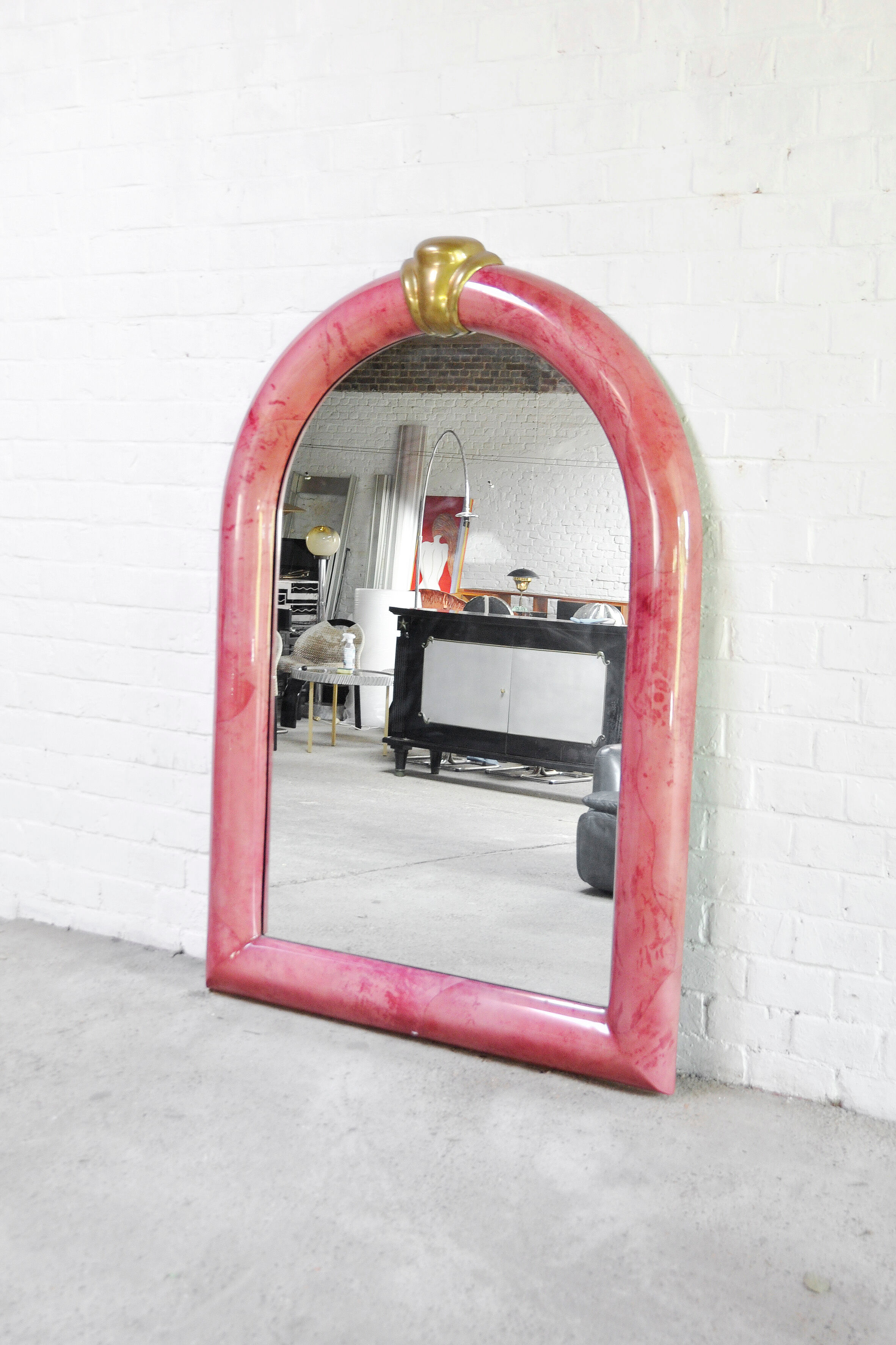 Pink Lacquered Goatskin Mirror by Karl Springer, 1970s