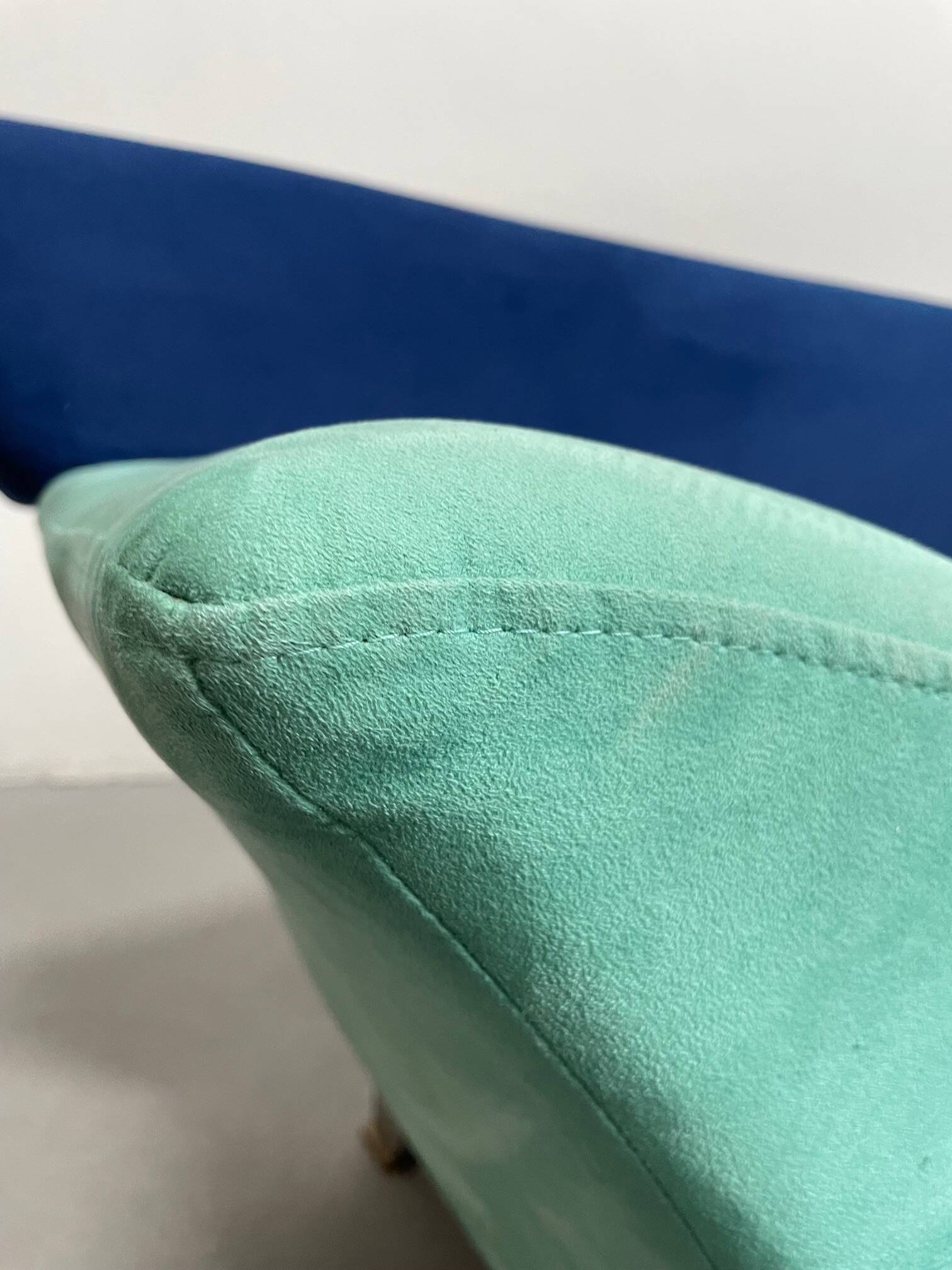 Memphis Style 2-Seat Sofa in Blue Microfibre Fabric, Postmodern 1980s Era
