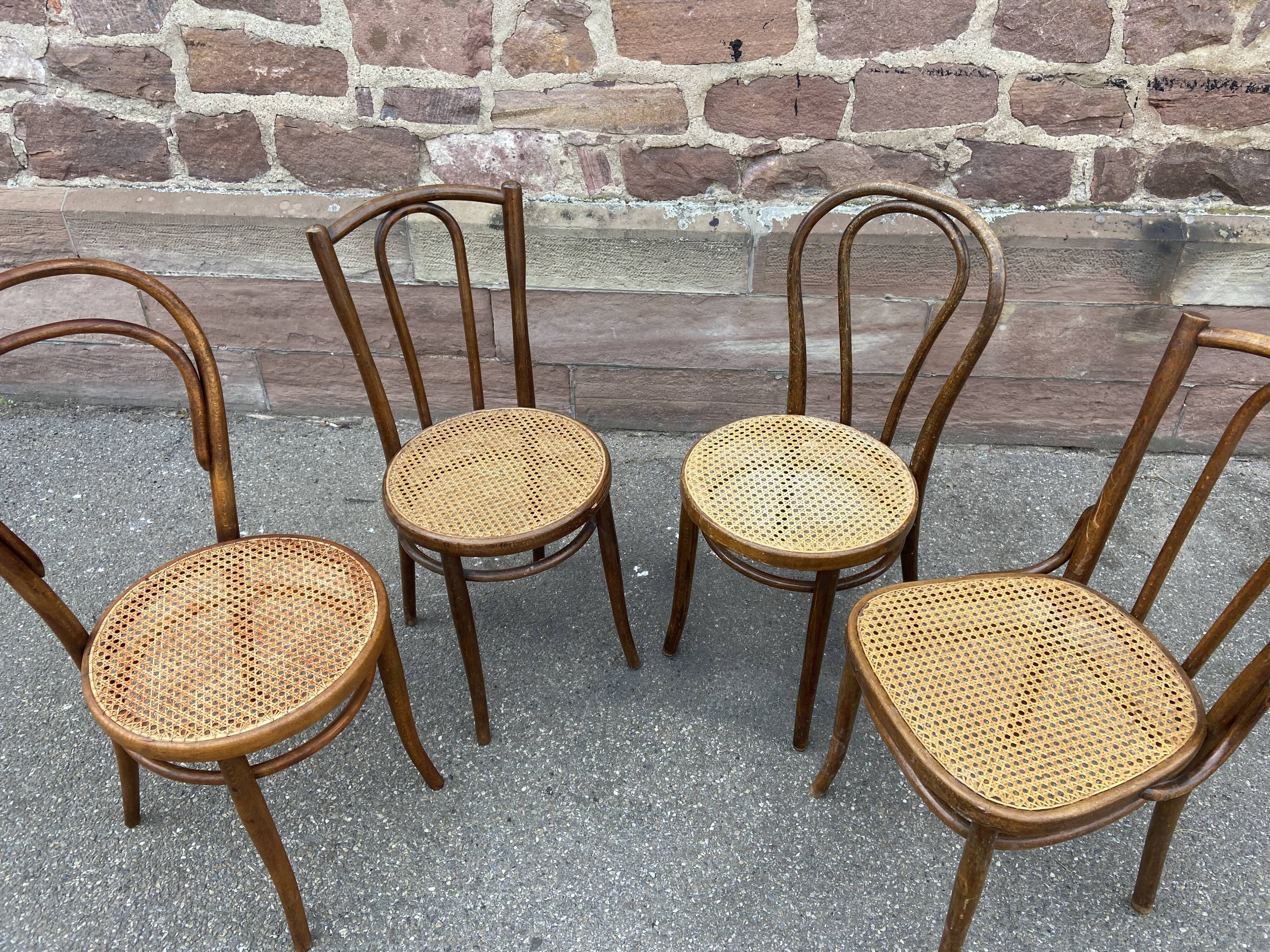 Set of 4 Bistro chairs mismatched curved wood