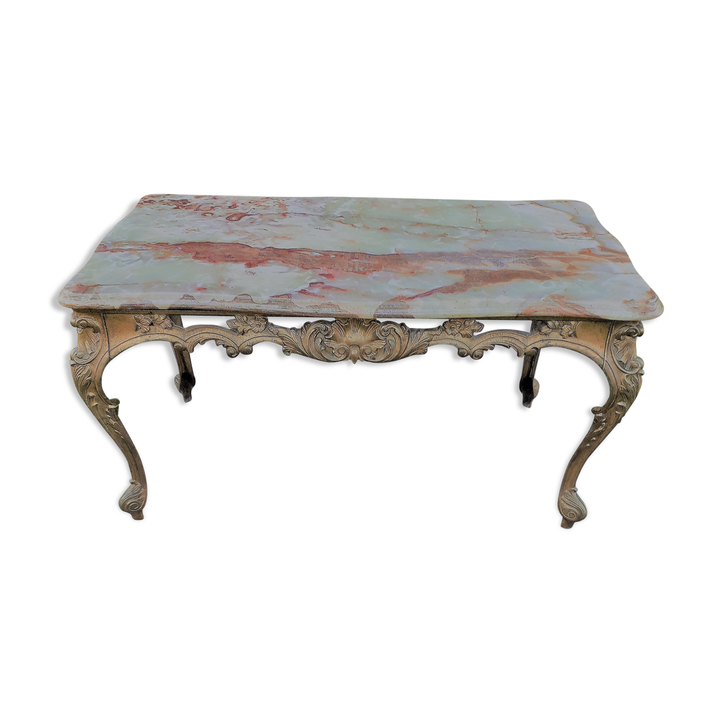 Brass and green marble coffee table