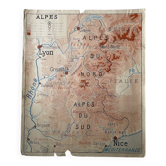 Vintage school map 1950 double-sided "The Alps / The Pyrenees"