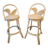 Pair of vintage high stools in rattan — 1960s — Riviera spirit