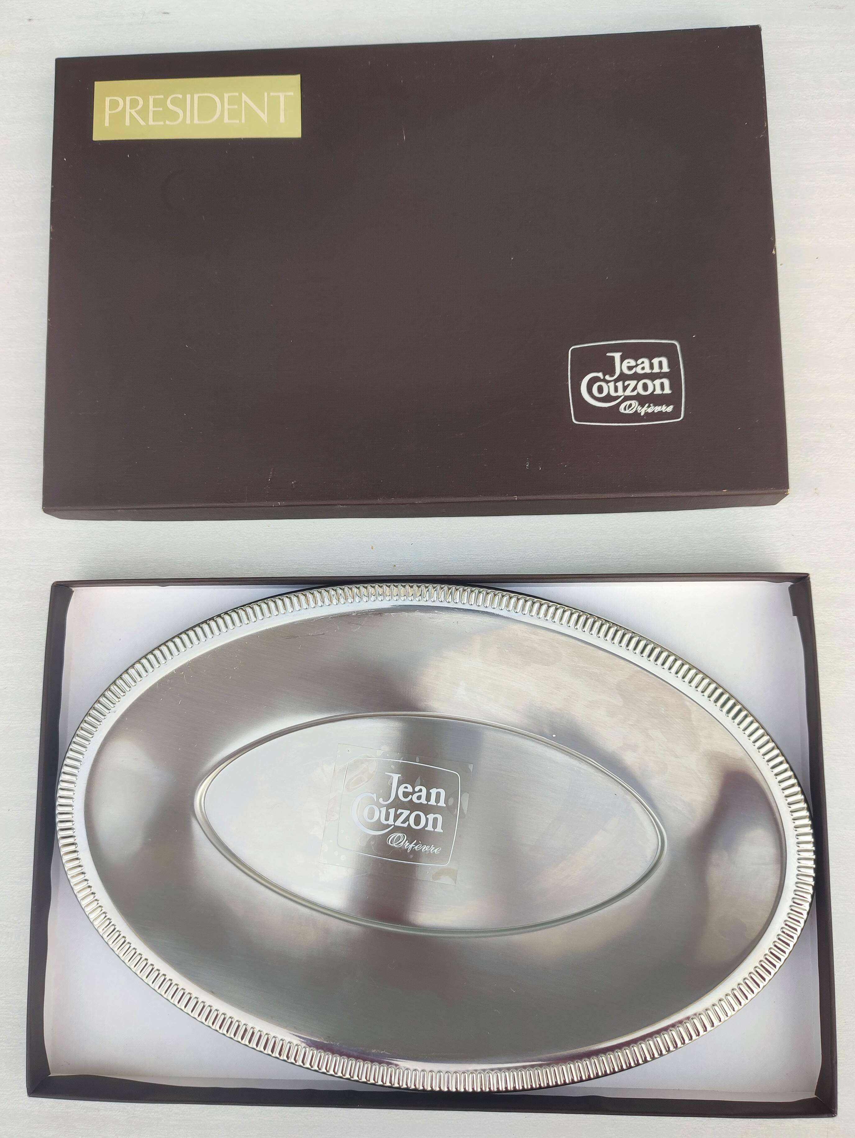 Oval stainless steel serving platter/ Tray by Jean Couzon Goldsmith - New