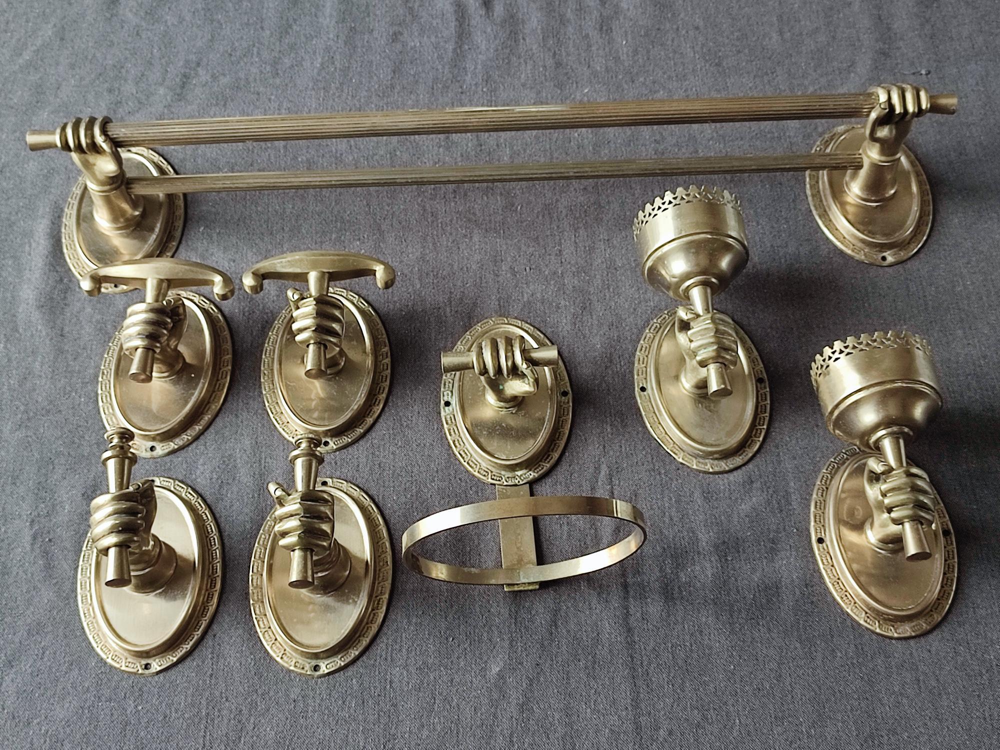 Ensemble de support salle de bain en métal et bronze vintage