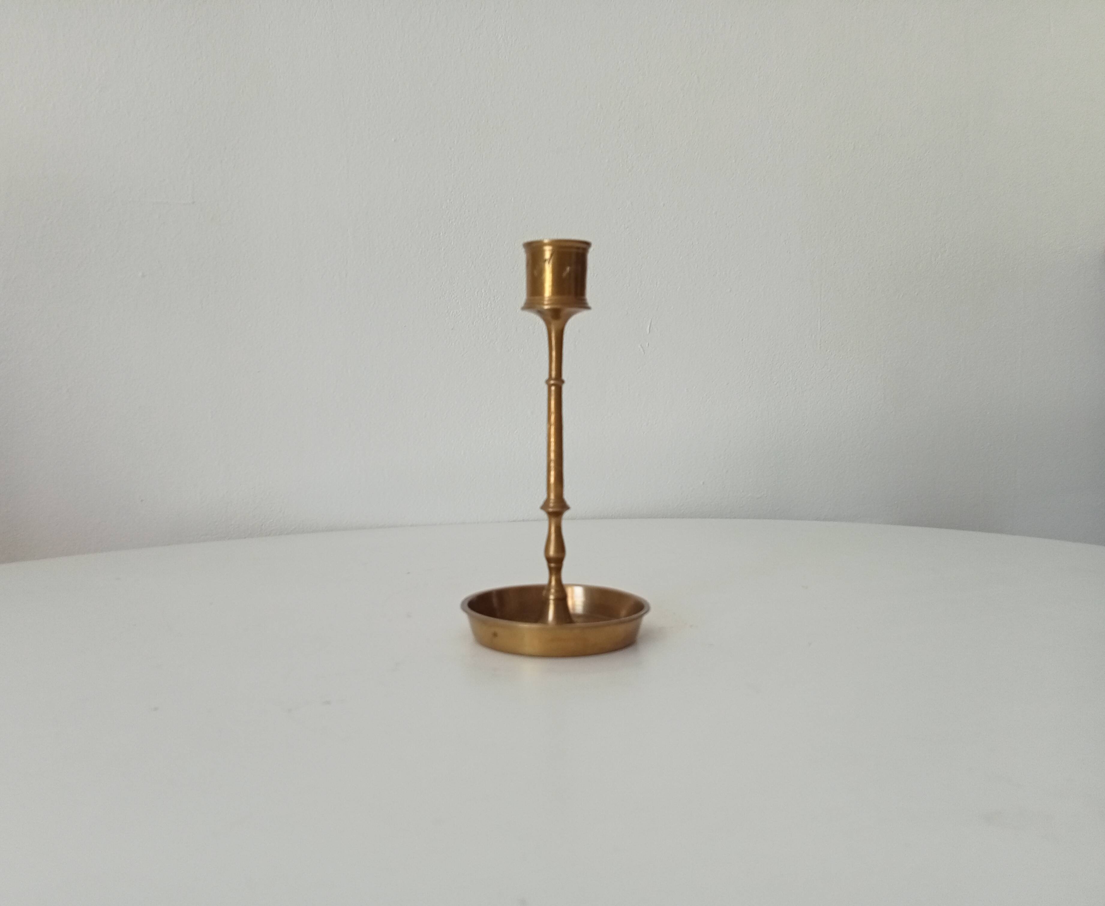 Vintage candle holder in solid gold brass