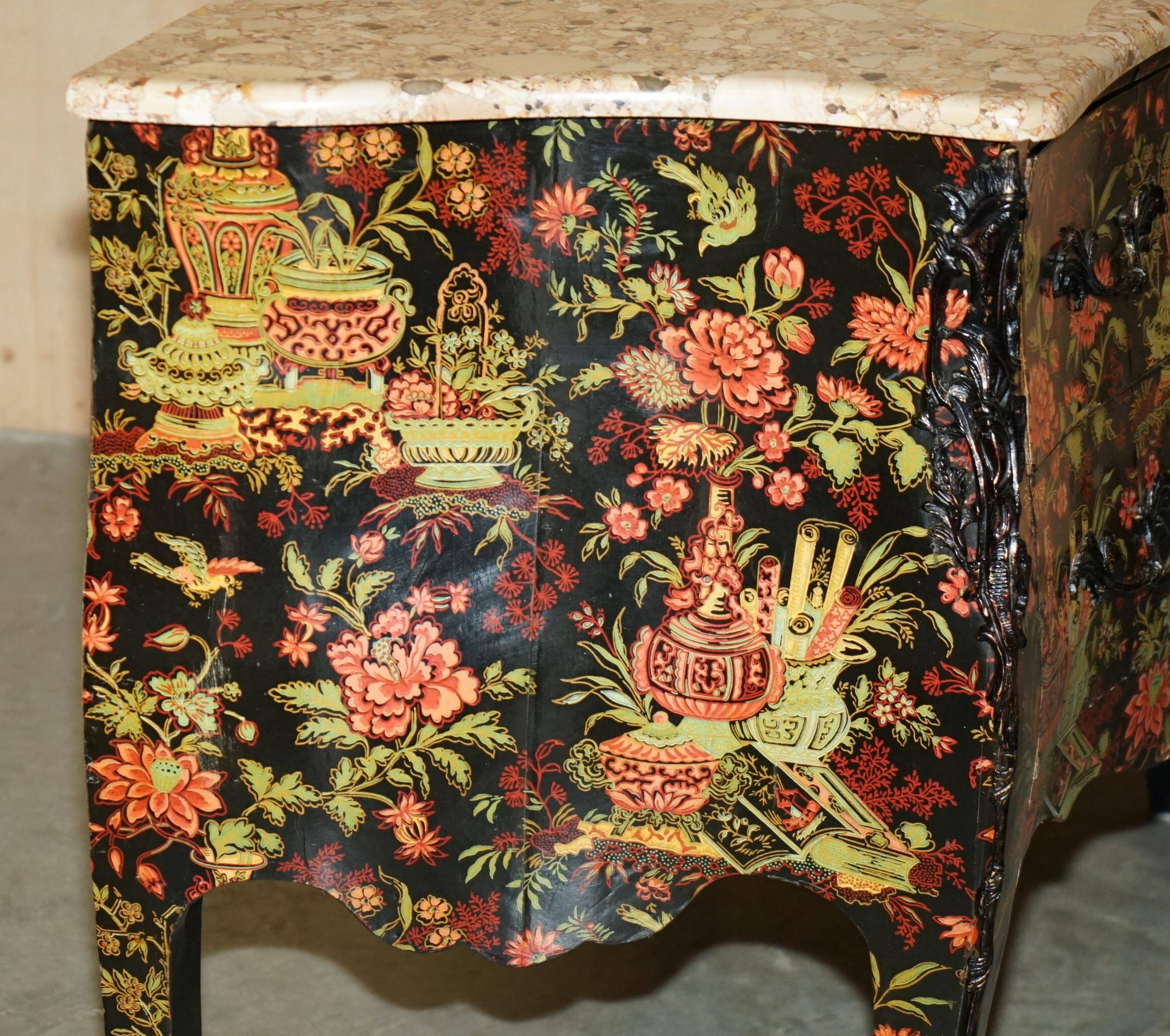 Antique Chinoiserie Commode Hand-Painted with Marble Top