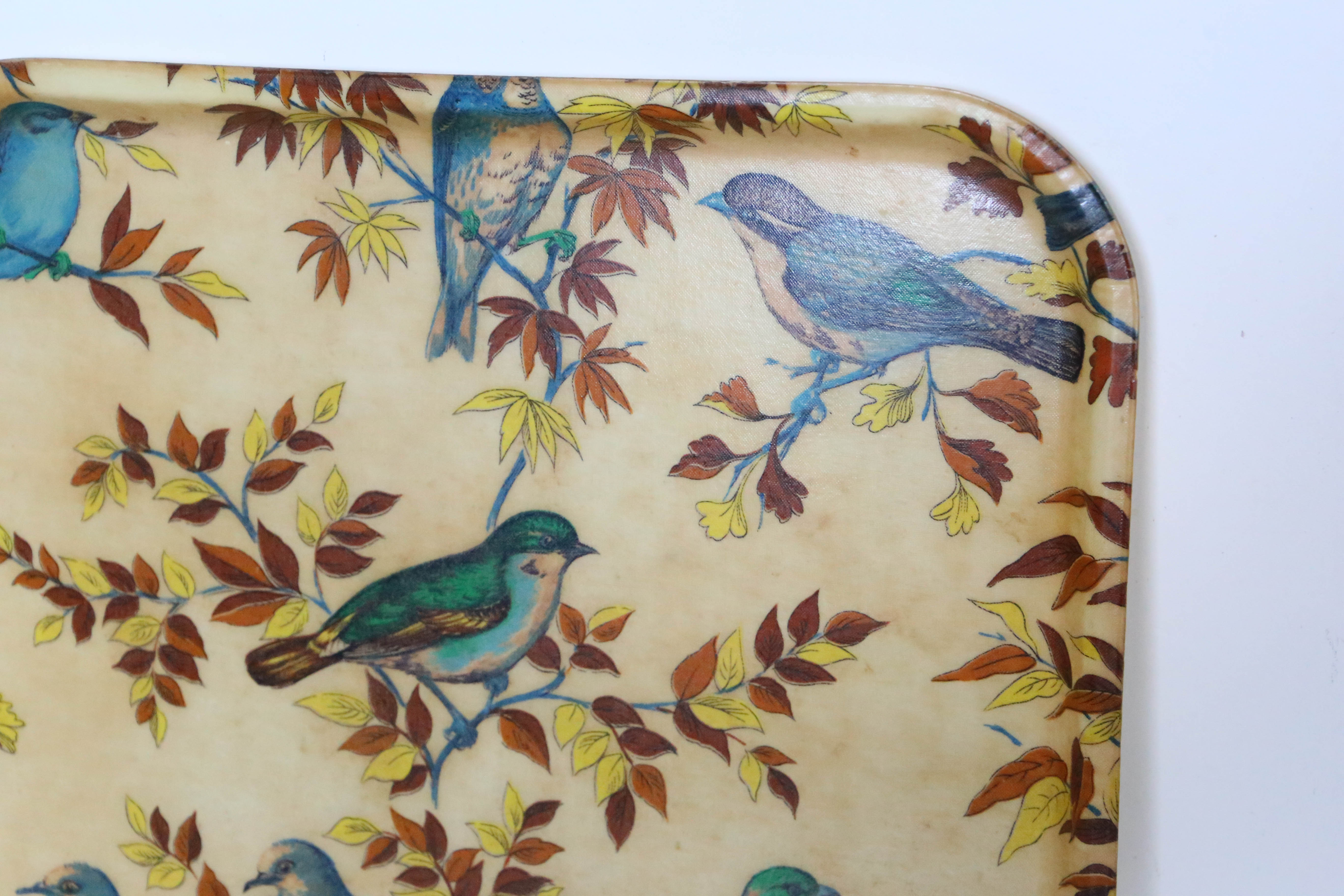 Fiber service tray, bird decorations, vintage