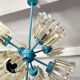 Turquoise glass and metal chandelier with 9 lights, Leclaire & Schäfer, 1960