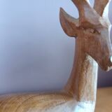 Paire de serre-livres cerfs vintage en chêne massif