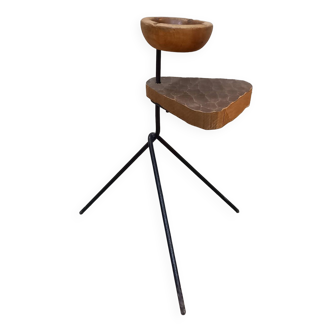 Vintage tripod ashtray with wooden shelf