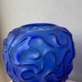 Blue frosted crystal vase Cristallerie de haute Bretagne France