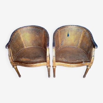 Pair armchairs gondola style Louis XVI double cannage