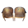Paire fauteuils gondole style Louis XVI double cannage