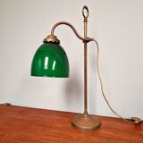 Lampe de bureau Art déco en laiton et opaline verte, 1920-30