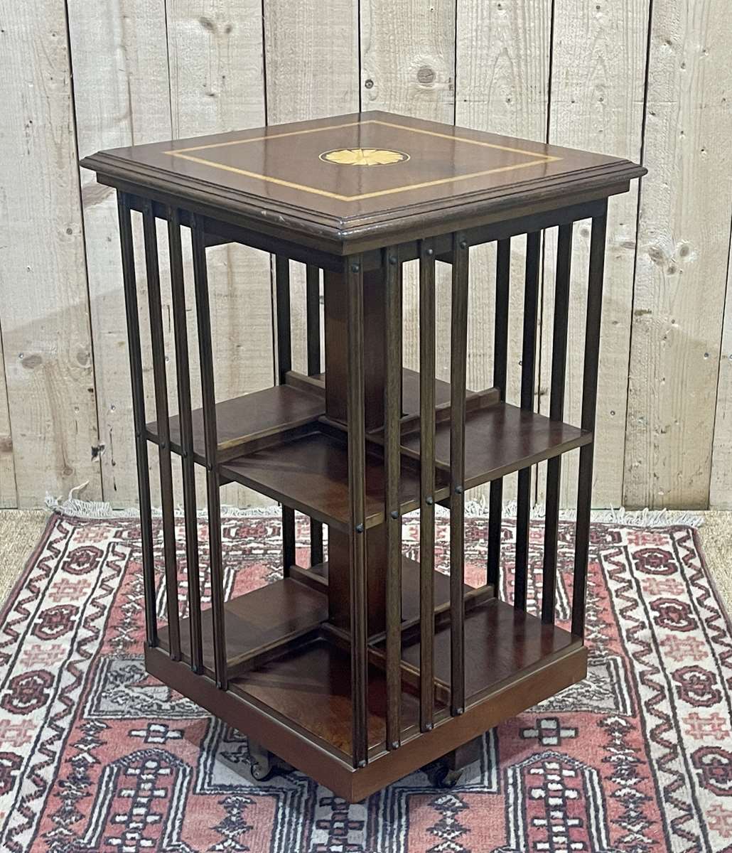 English mahogany revolving library from the 1950s