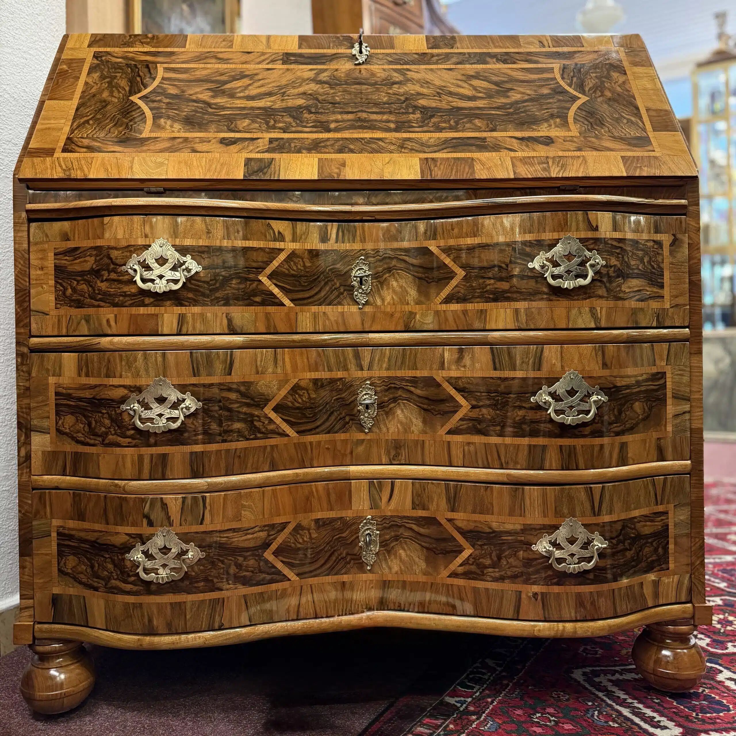 Baroque Bureau Secretary Desk, Fruitwood Marquetry, Germany, c. 1760