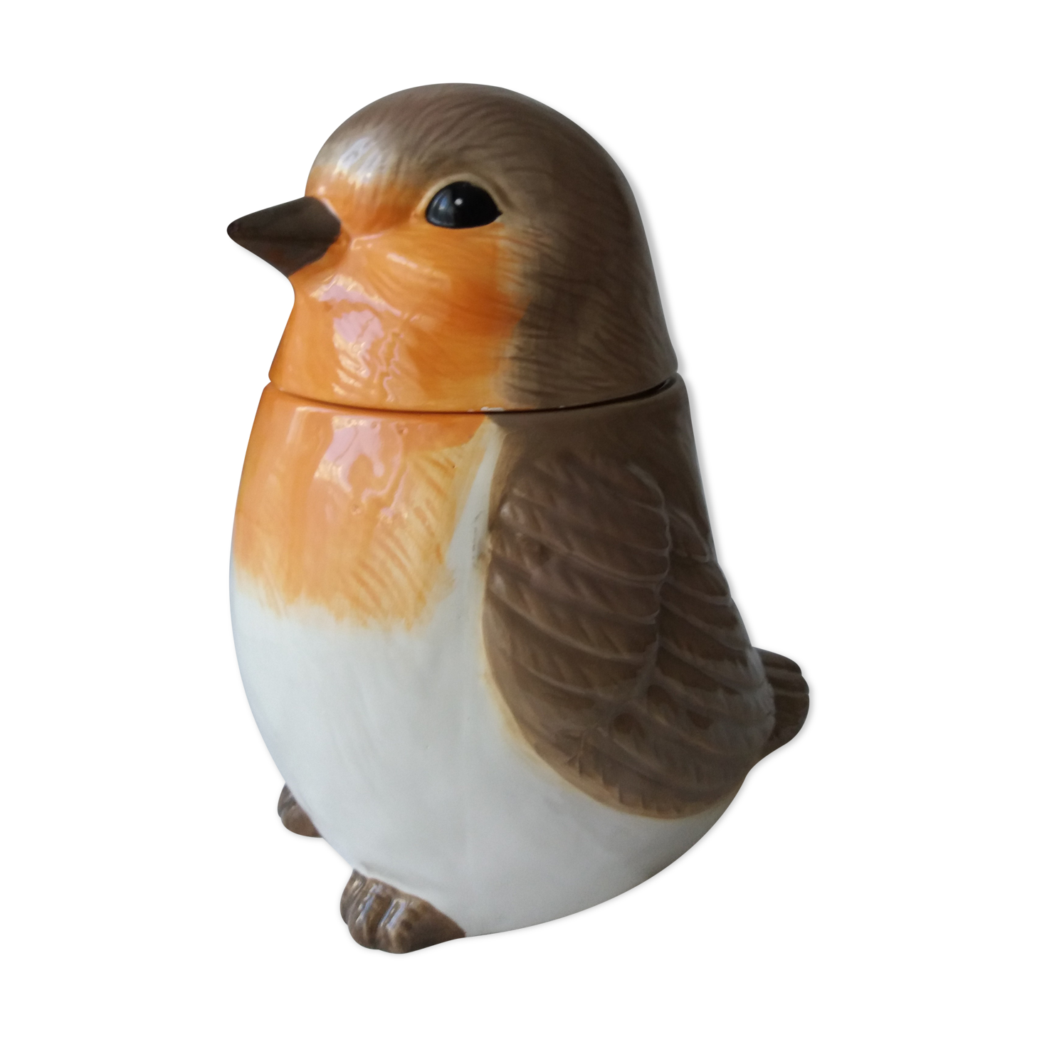 Covered jar jar jar in the shape of a bird