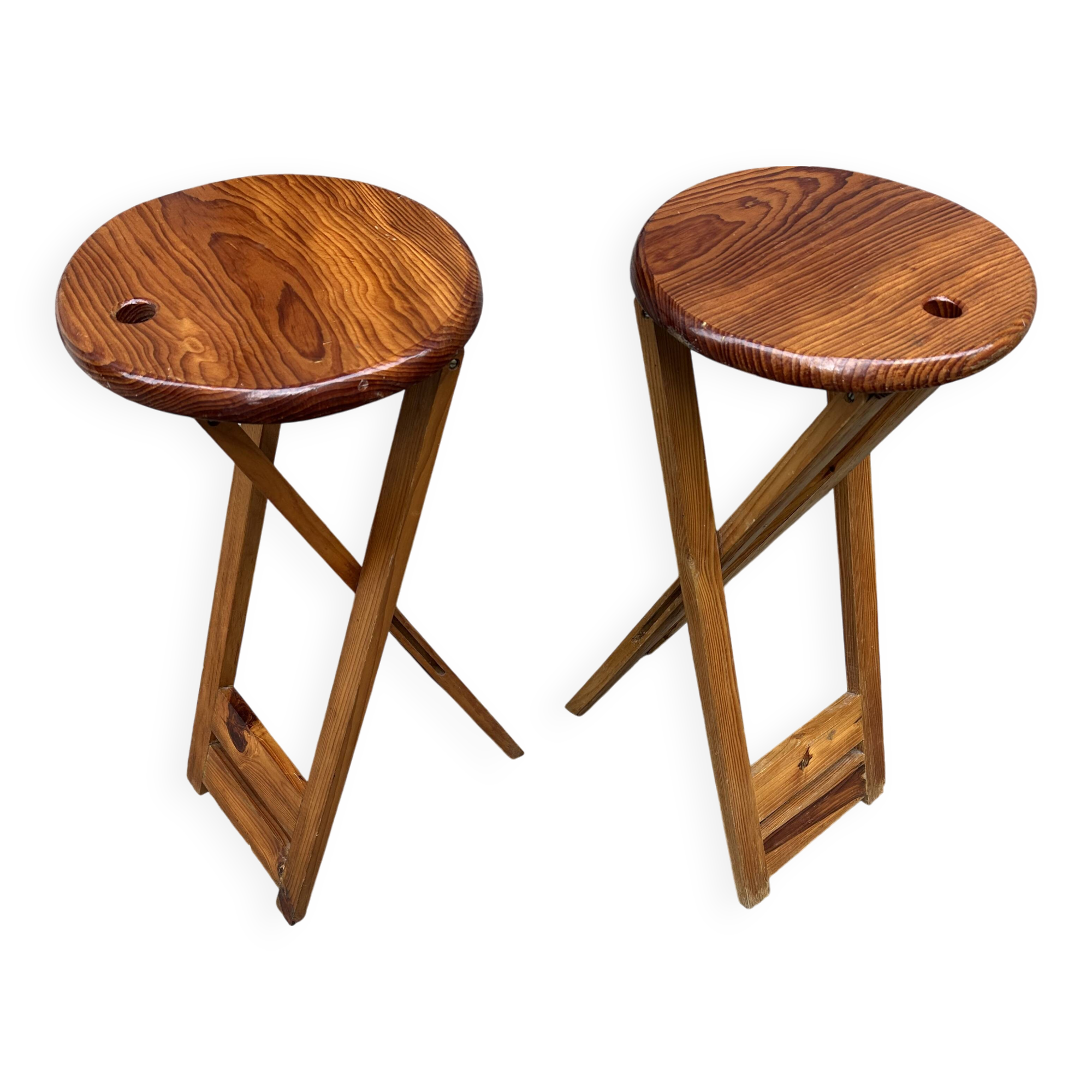 Pair of Adrian Reed Suzy folding stool seats in blond pine, 1970