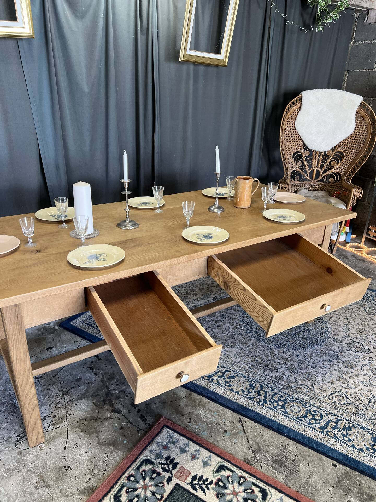 Table de ferme ancienne en chêne massif restaurée