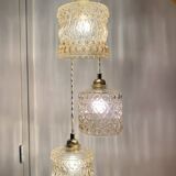 Triple antique globe pendant light in amber glass
