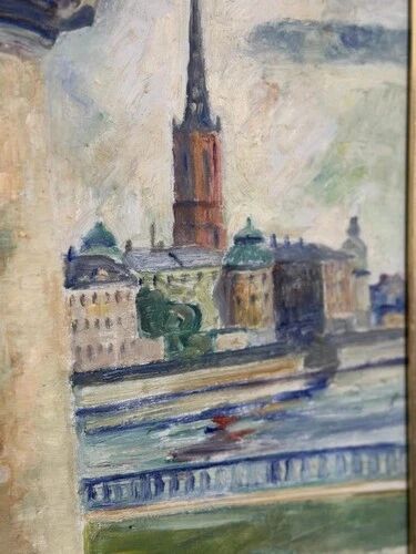 Swedish Oil on Panel “Stockholm Motif” by Emil Hellbom, Vintage & Framed 56×48cm