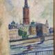 Swedish Oil on Panel “Stockholm Motif” by Emil Hellbom, Vintage & Framed 56×48cm