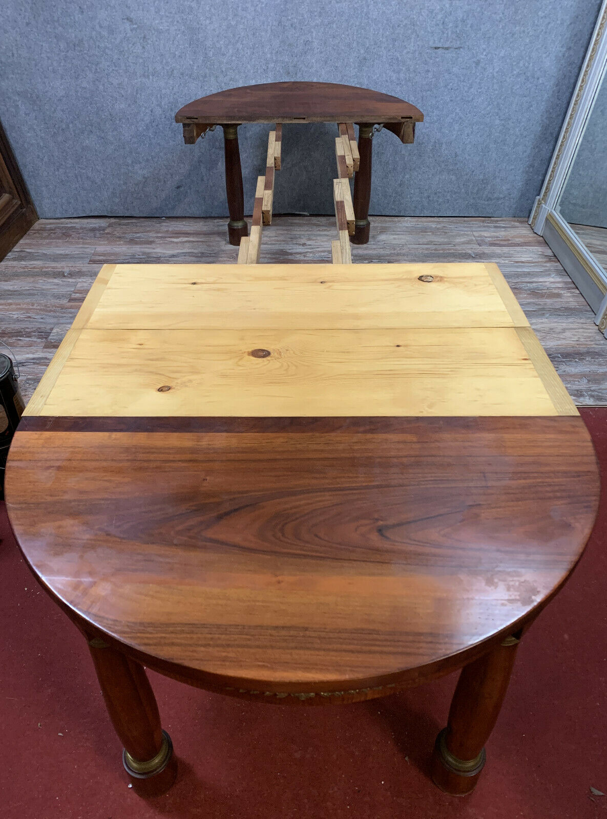 Empire table with blond walnut extensions around 1900