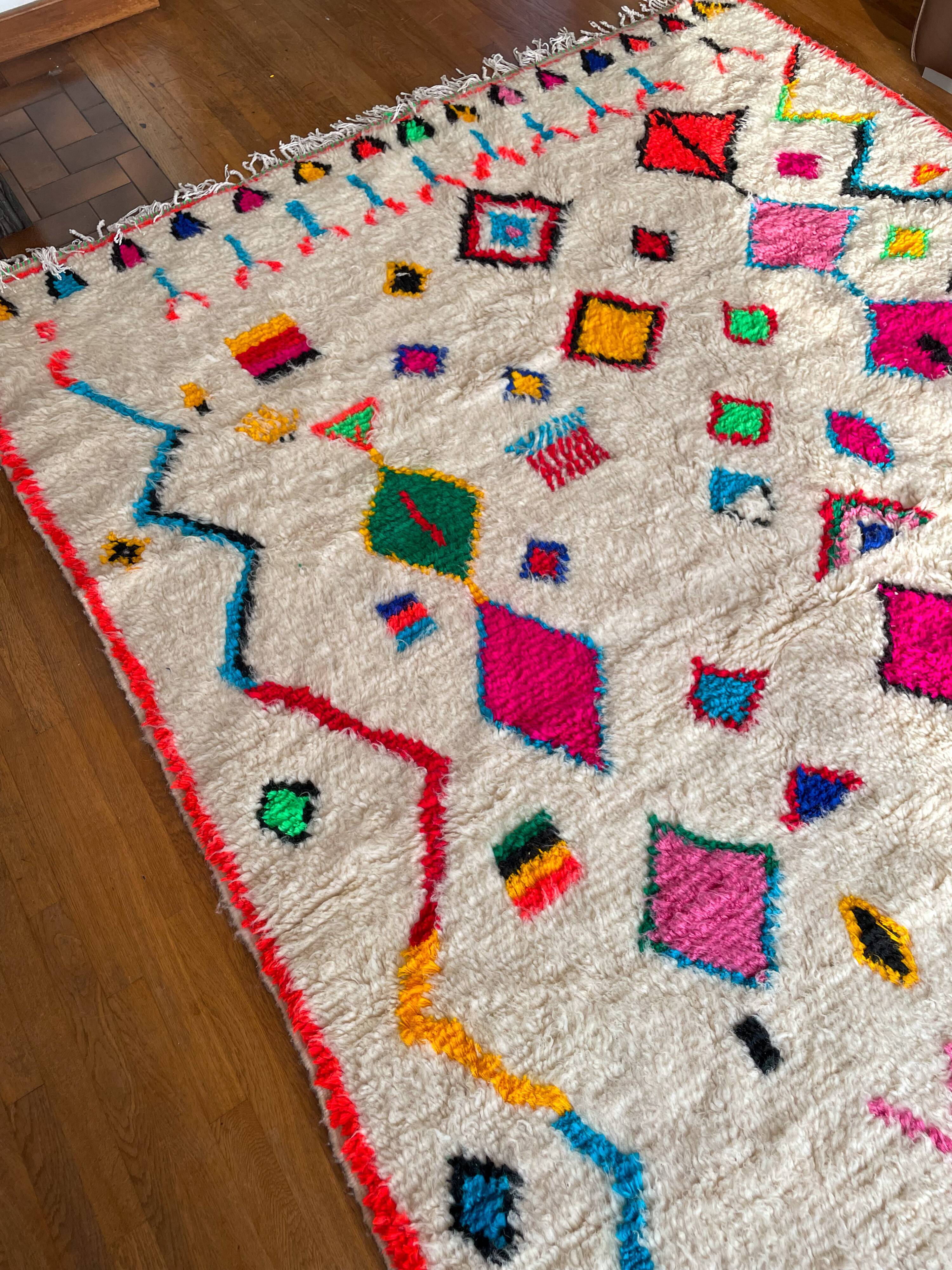 Moroccan Berber carpet azilal multicolored and fluorescent