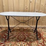 Table de bistrot en marbre oval et fonte