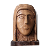 Handcrafted sculpture of the head of Christ in elm.