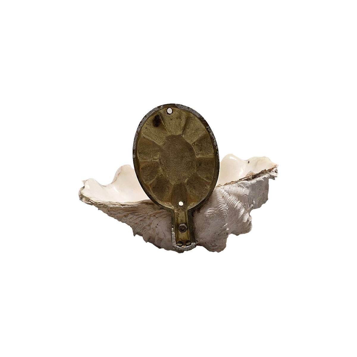 Antique French holy water holder with shell, late 1800s
