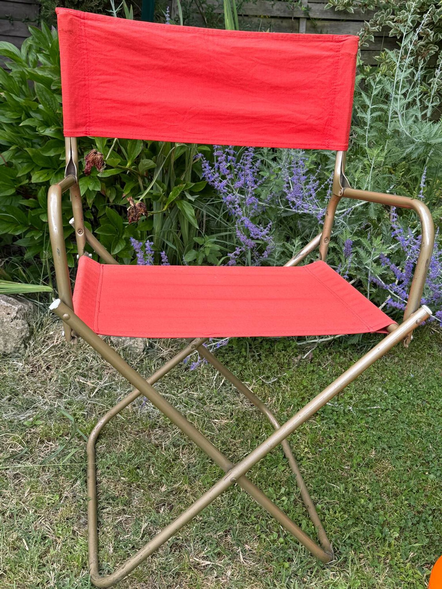 Fauteuil de camping pliant orange vintage