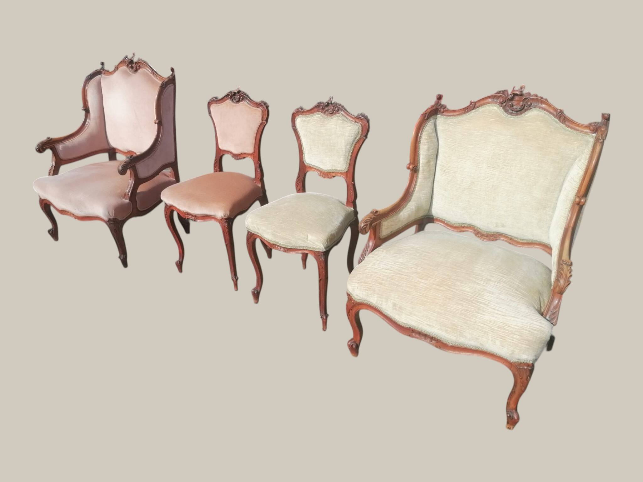 Salon Rocaille / Rococo - 2 fauteuils & 2 chaises - Noyer XIXe