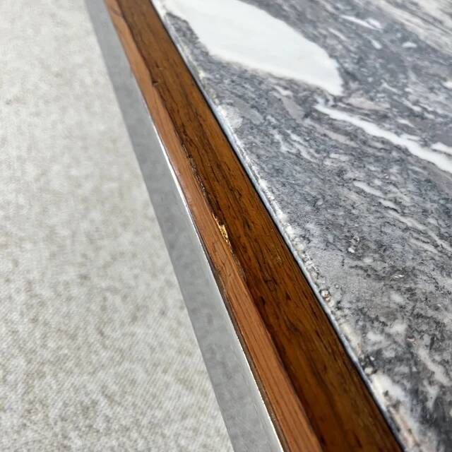 XL Midcentury modern coffee table in metal, rosewood and Arabescato marble, Italy, 1970.