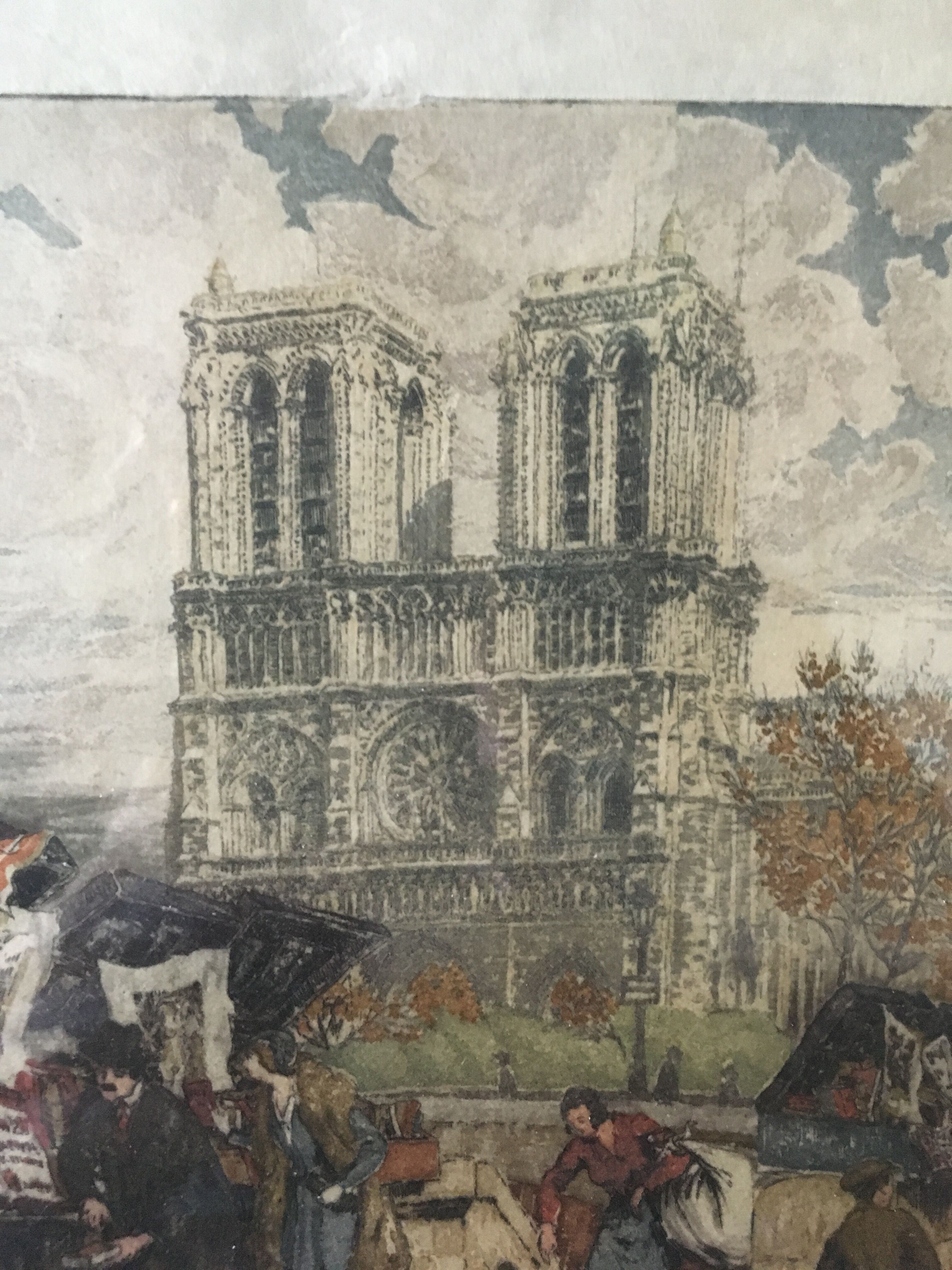 Ancient lithograph Notre-Dame de Paris signed Richard de la Broye