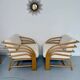 Complete living room with rattan sofa and white bouclette, brass finish, 80's design