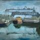 HST painting "The Canal with barges" Post impressionist signed Dumas + frame