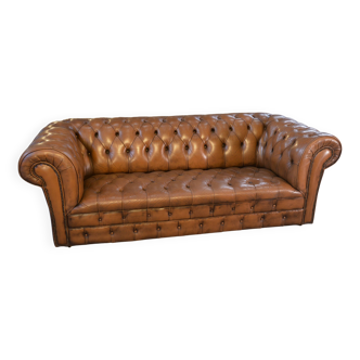 Canapé Chesterfield en cuir fauve