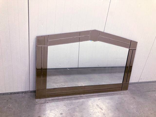 Large wall mirror in Art Deco style, facet-cut pink and clear glass