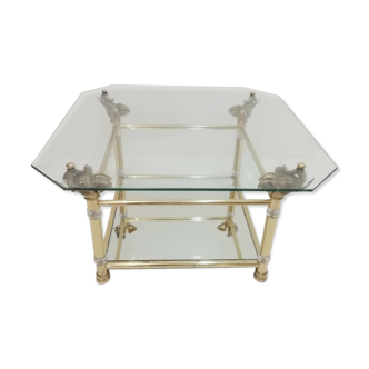 Hollywood Regency brass and glass coffee table with elephant heads from the 1970s