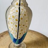 Glass and enamel vase with art deco flower decoration signed Mazoyer
