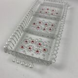 Glass compartmentalized dish patterned flowers and balls
