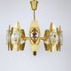 Oscar Torlasco brass chandelier of 25 inches with optical prism lenses, Italy, 1970s.