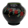 Art deco glass vase, black glass and handpainted flowers